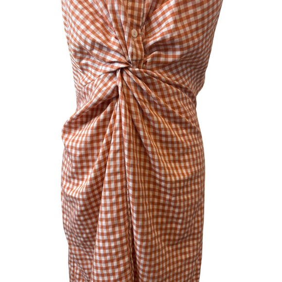 2/$30 Zara Medium Terracotta & White Gingham Knotted Button Midi Dress - Picture 6 of 13